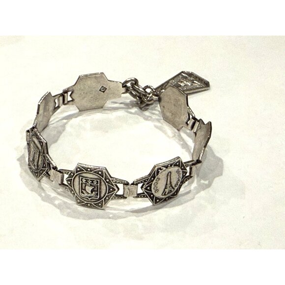 FILIGRANE DEPOSE ART DECOSILVER BRACELET PARIS EIFFEL TOWER FRANCE NOTRE DAME 7" - Picture 4 of 10